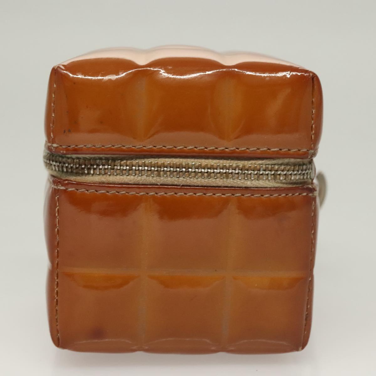 CHANEL Choco Bar Cube Pouch Patent leather Brown Silver CC Auth mr1474