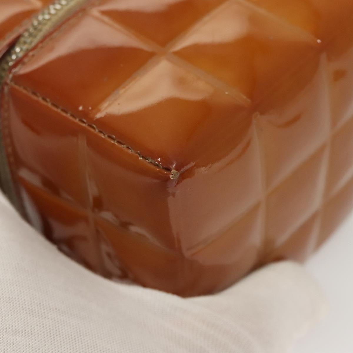 CHANEL Choco Bar Cube Pouch Patent leather Brown Silver CC Auth mr1474