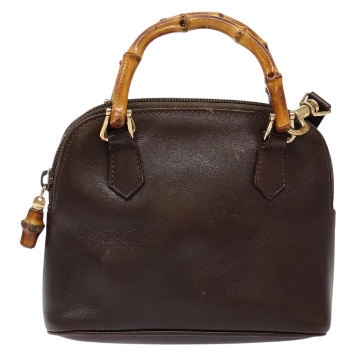 GUCCI Bamboo Shoulder Bag Leather 2way Brown Gold 007 2032 0281 Auth mr1478