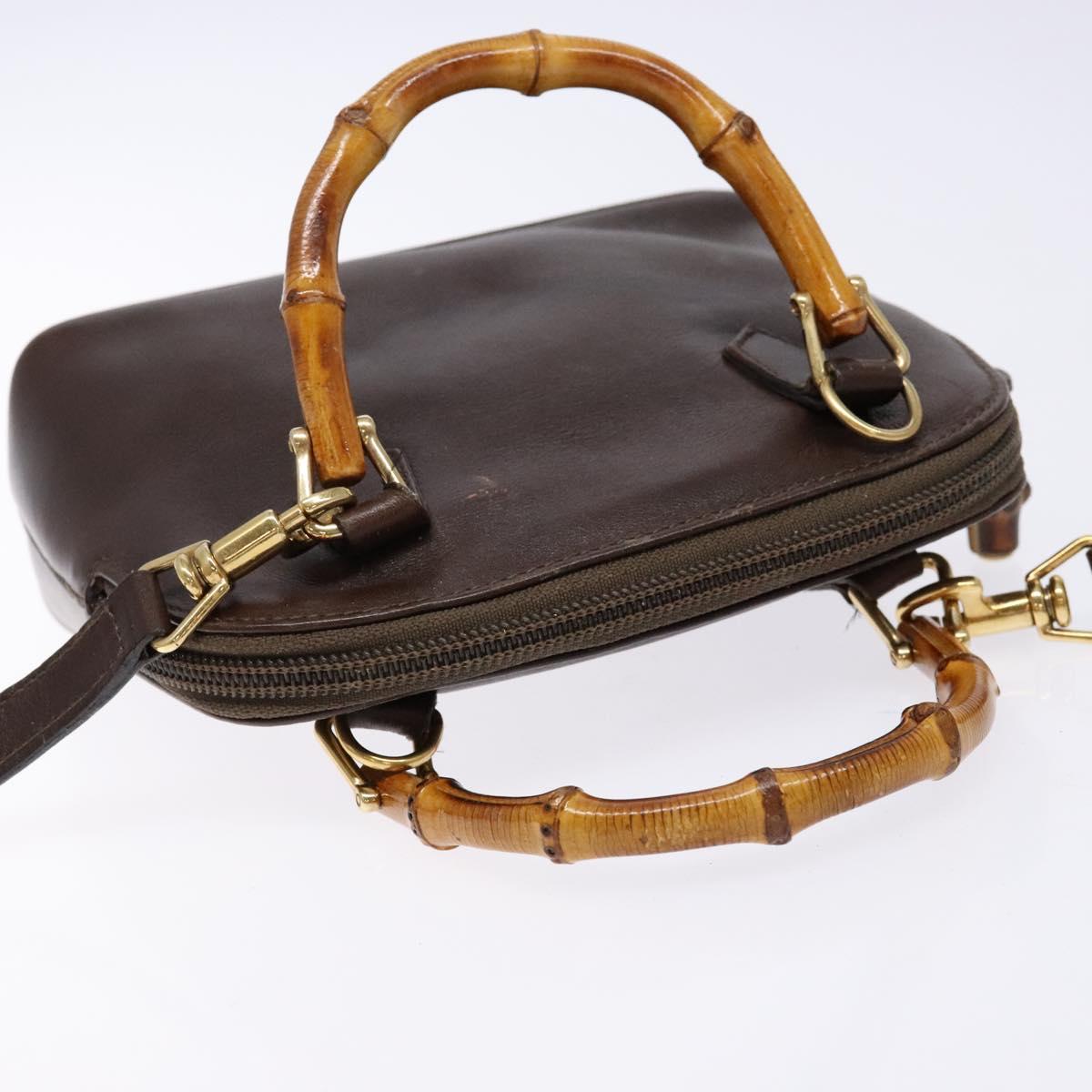 GUCCI Bamboo Shoulder Bag Leather 2way Brown Gold 007 2032 0281 Auth mr1478