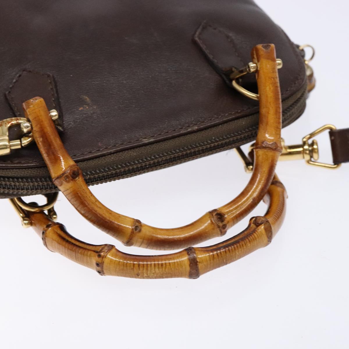 GUCCI Bamboo Shoulder Bag Leather 2way Brown Gold 007 2032 0281 Auth mr1478