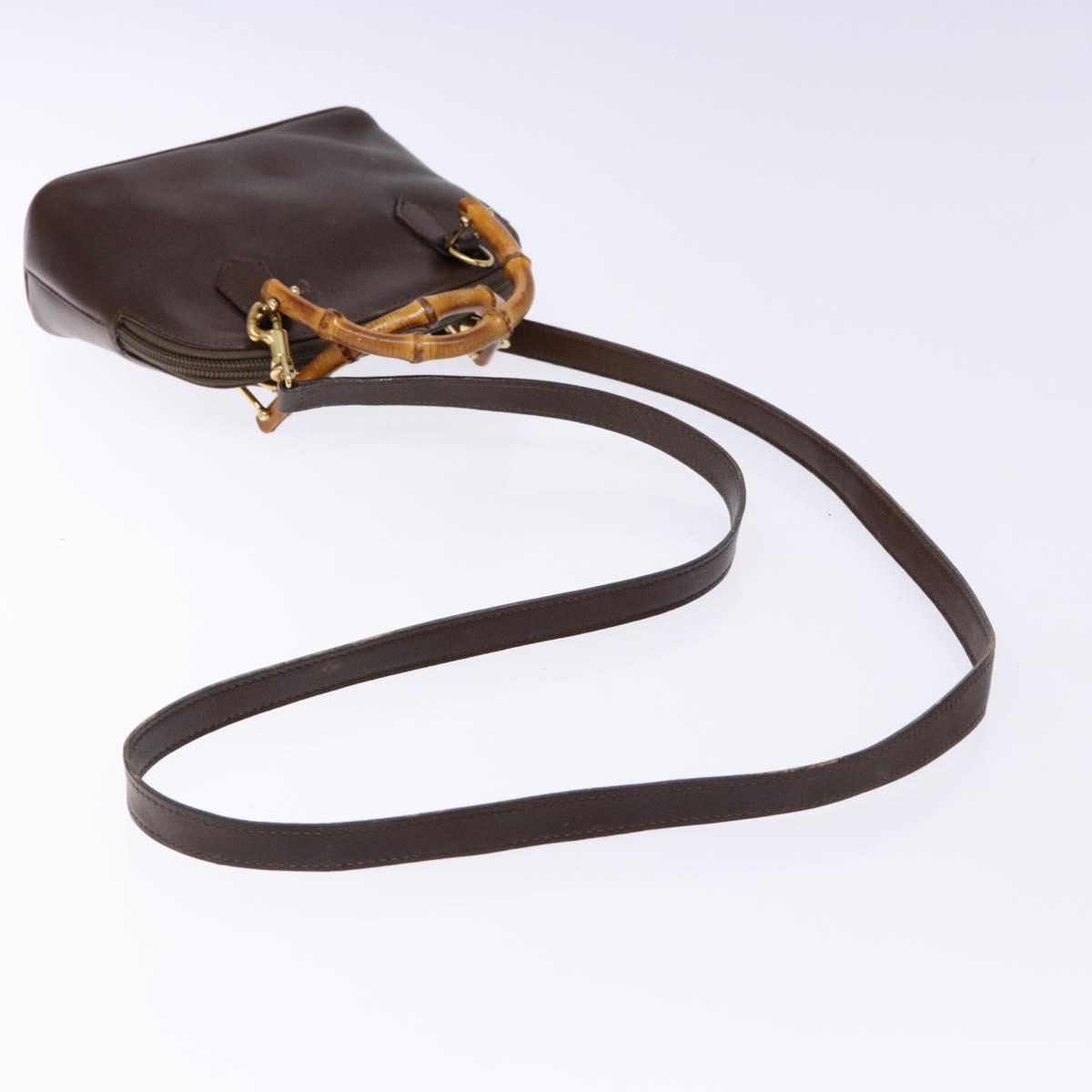 GUCCI Bamboo Shoulder Bag Leather 2way Brown Gold 007 2032 0281 Auth mr1478