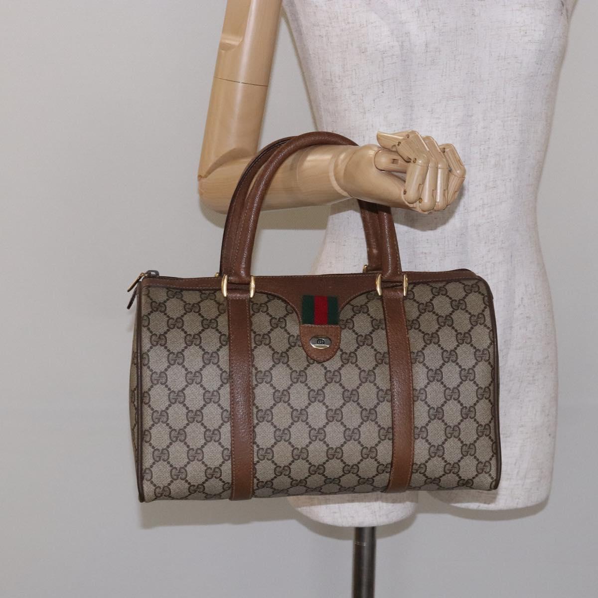GUCCI GG Supreme Web Sherry Line Bag PVC Beige Red Green 39 02 007 Auth mr1490