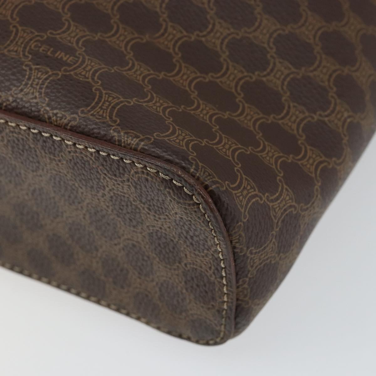 CELINE Macadam Canvas Vanity Pouch PVC Leather Brown Gold Auth mr1502