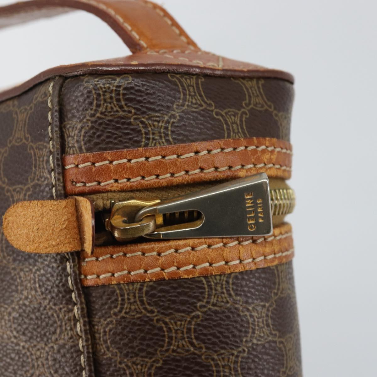 CELINE Macadam Canvas Vanity Pouch PVC Leather Brown Gold Auth mr1502
