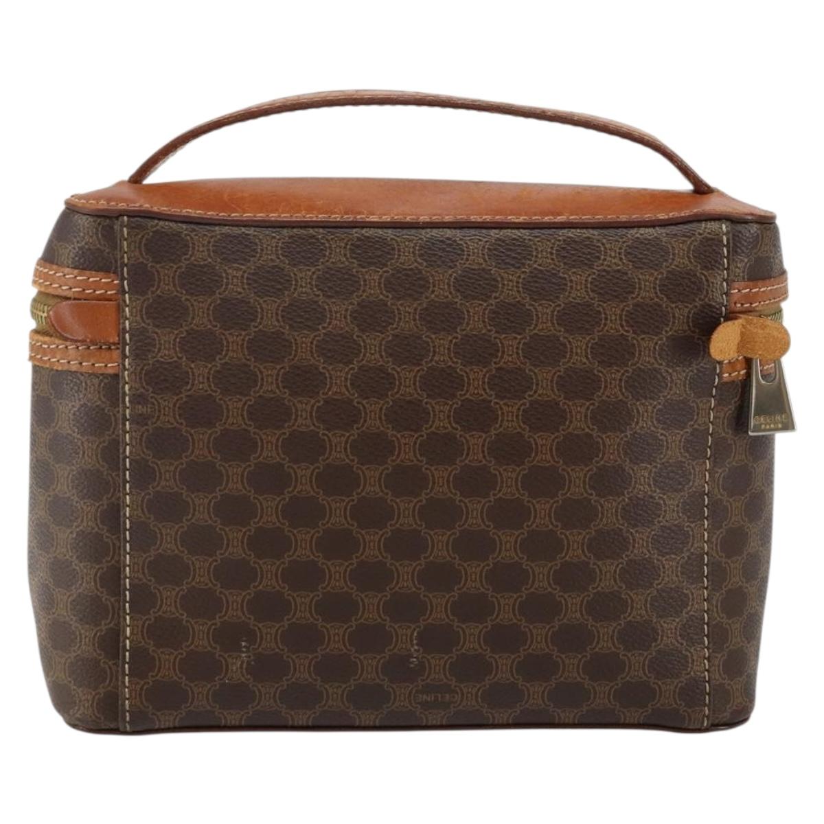 CELINE Macadam Canvas Vanity Pouch PVC Leather Brown Gold Auth mr1502