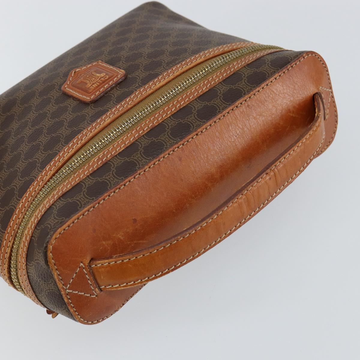 CELINE Macadam Canvas Vanity Pouch PVC Leather Brown Gold Auth mr1502
