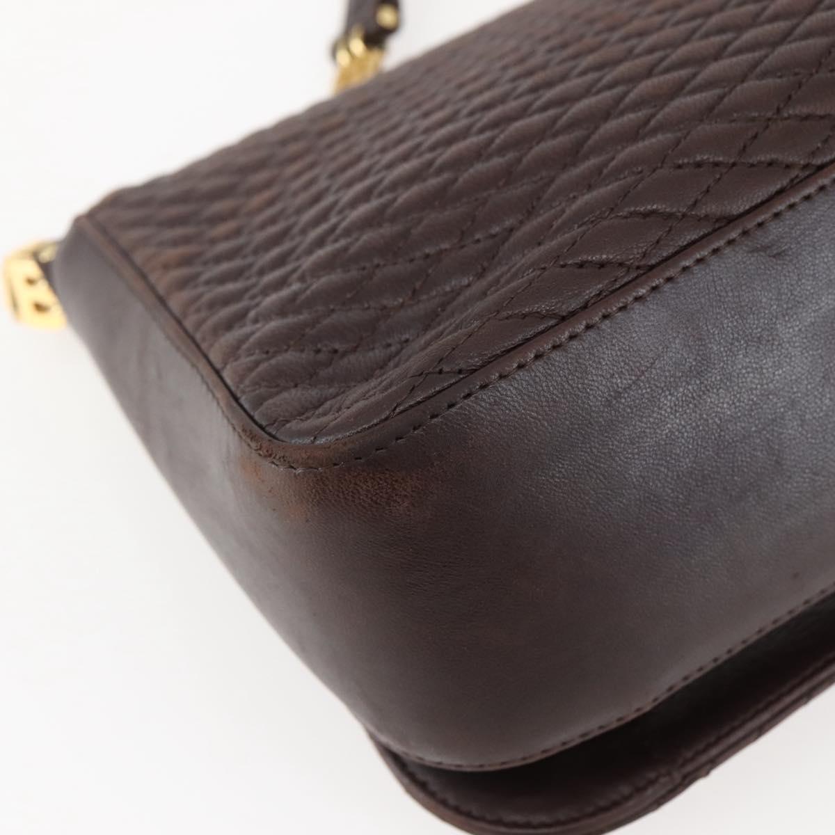 BALLY Quilted Chain Shoulder Bag Leather Brown Gold Auth mr1503