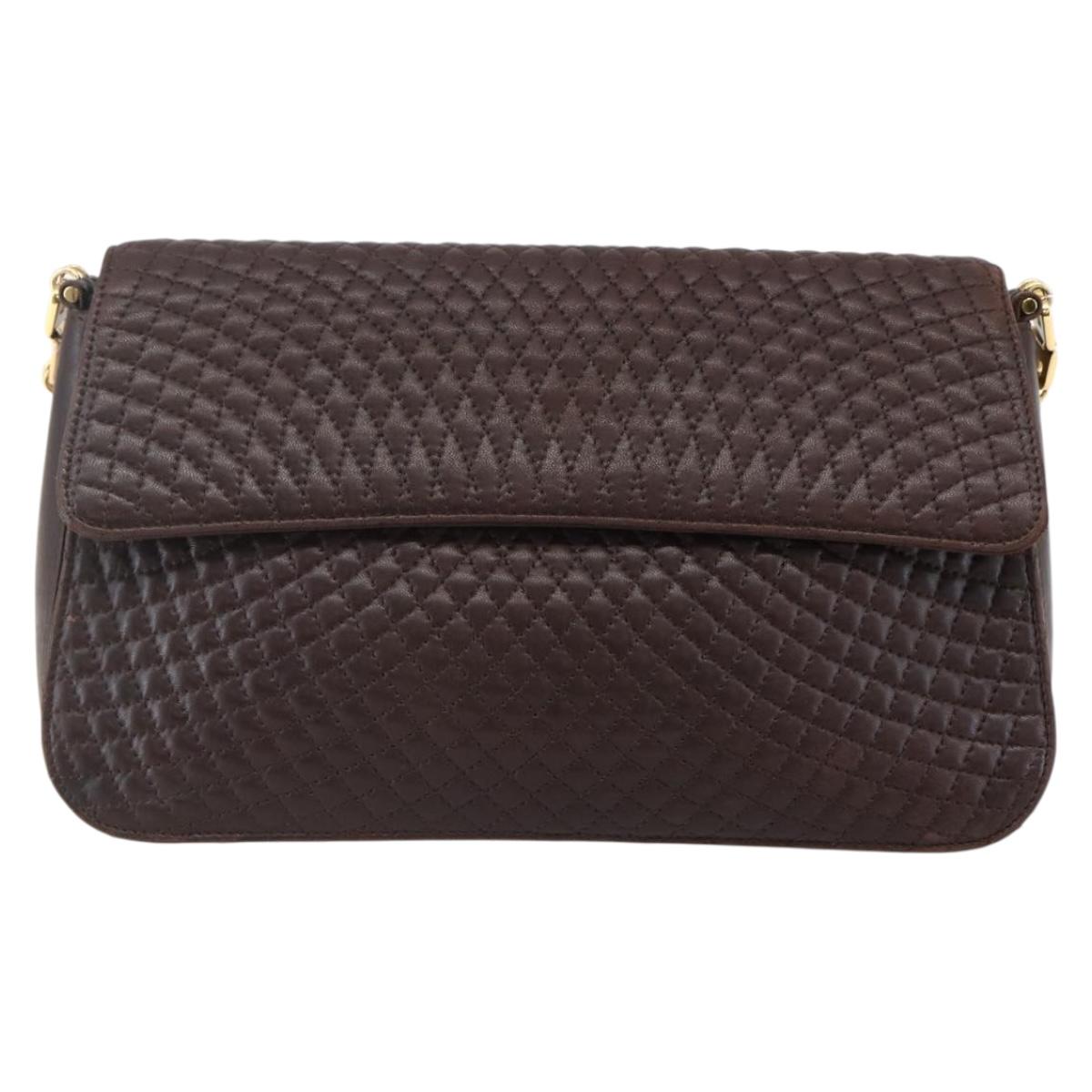 BALLY Quilted Chain Shoulder Bag Leather Brown Gold Auth mr1503