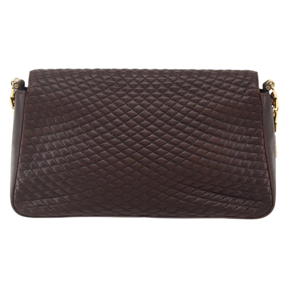 BALLY Quilted Chain Shoulder Bag Leather Brown Gold Auth mr1503