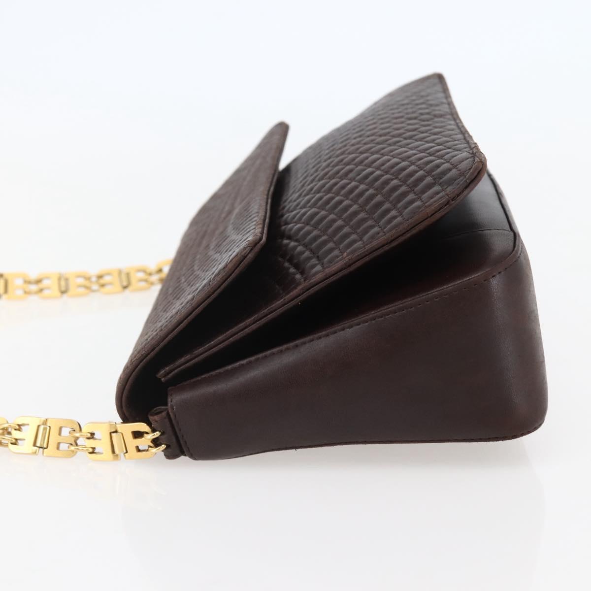 BALLY Quilted Chain Shoulder Bag Leather Brown Gold Auth mr1503