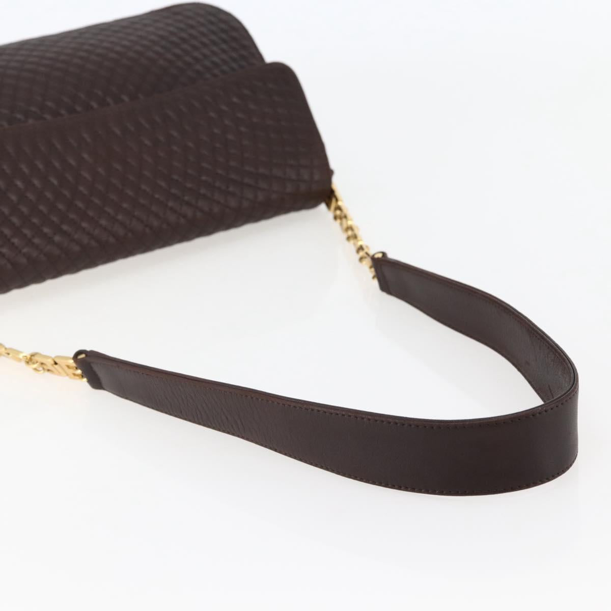 BALLY Quilted Chain Shoulder Bag Leather Brown Gold Auth mr1503