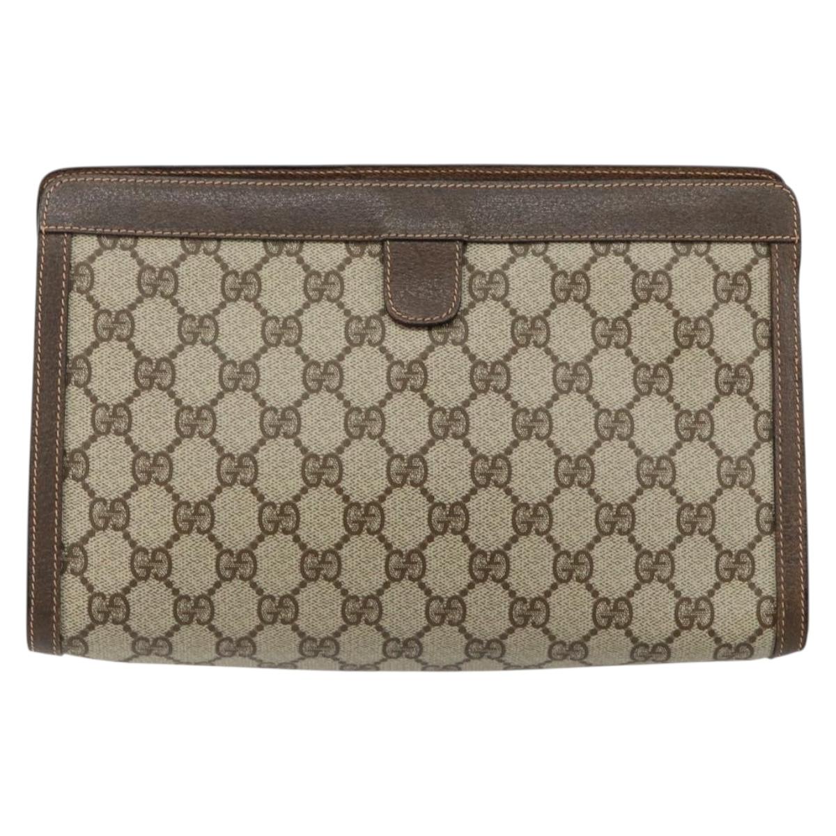 GUCCI GG Supreme Web Sherry Line Clutch Bag Beige Gold 156 01 033 Auth mr1505