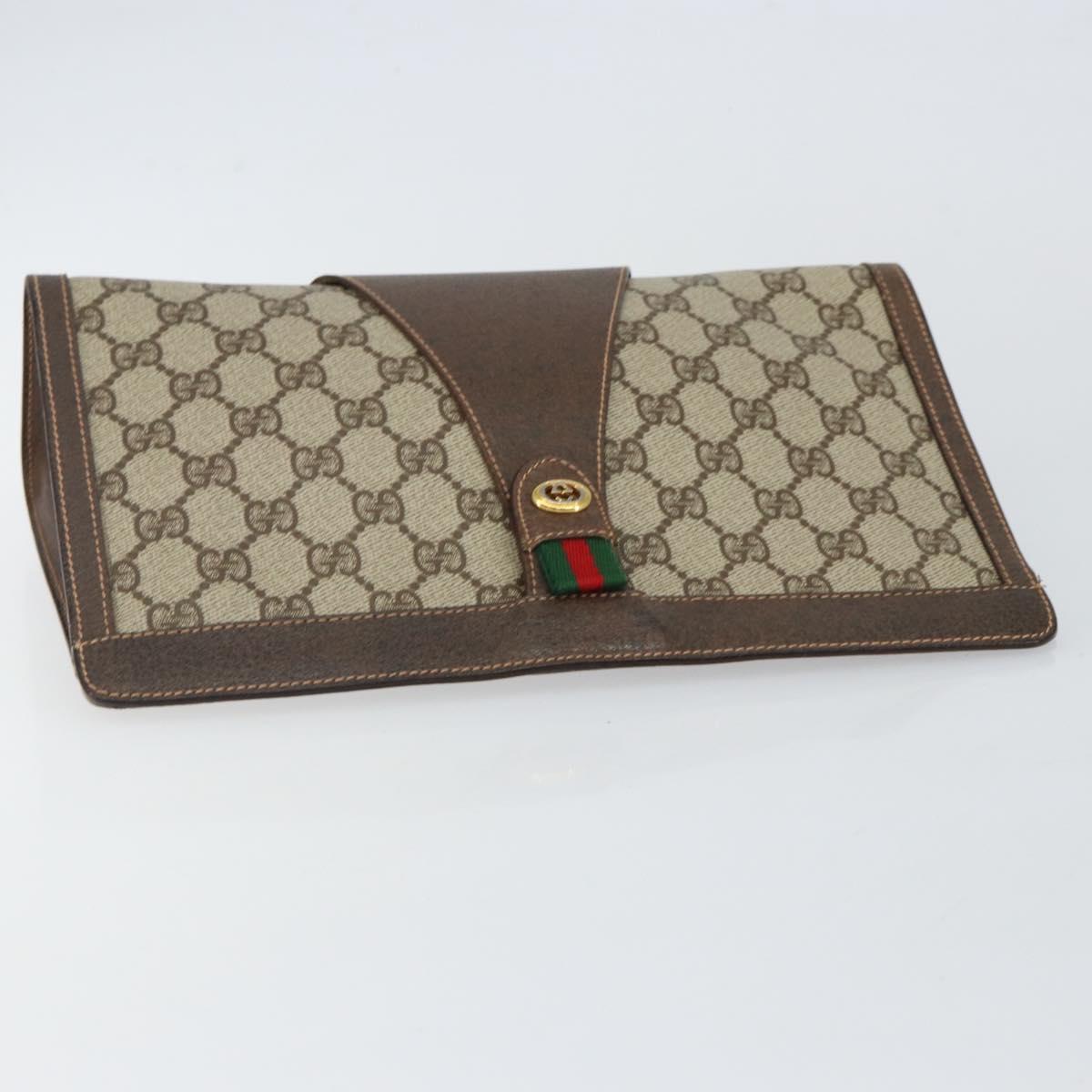 GUCCI GG Supreme Web Sherry Line Clutch Bag Beige Gold 156 01 033 Auth mr1505
