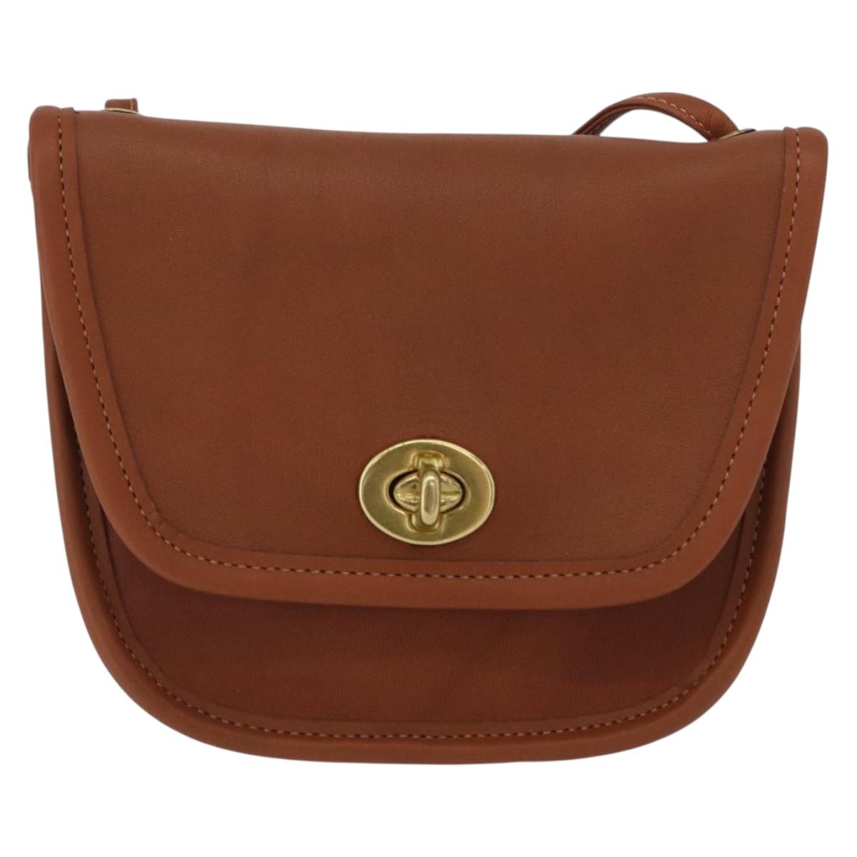 Coach Turn Lock Shoulder Bag Leather Brown Gold Auth mr1507