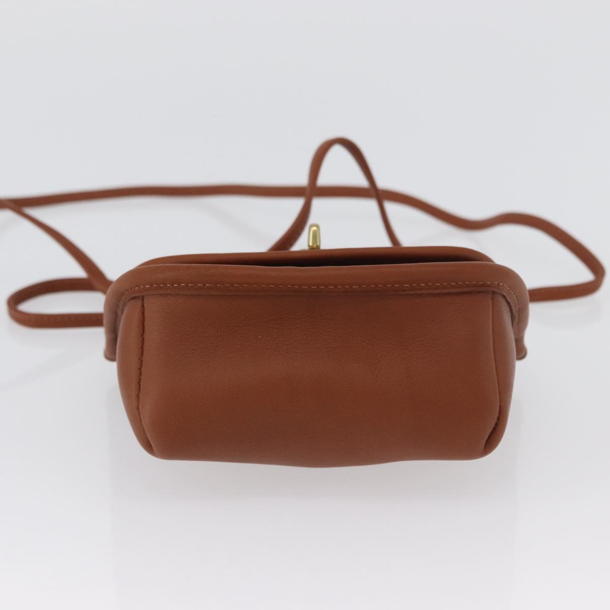 Coach Turn Lock Shoulder Bag Leather Brown Gold Auth mr1507
