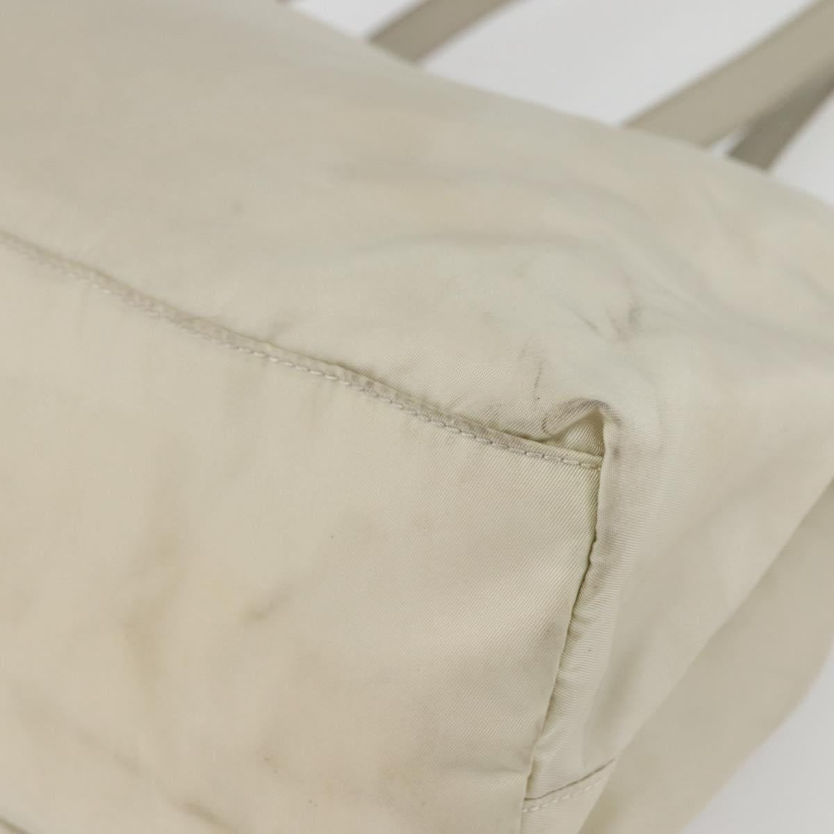 PRADA Tote Bag Nylon Beige Silver Auth mr1510