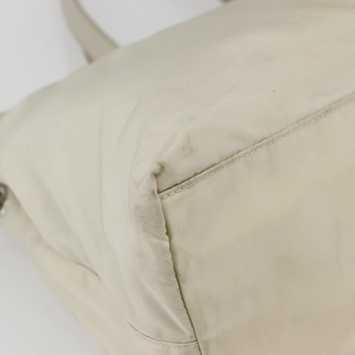 PRADA Tote Bag Nylon Beige Silver Auth mr1510