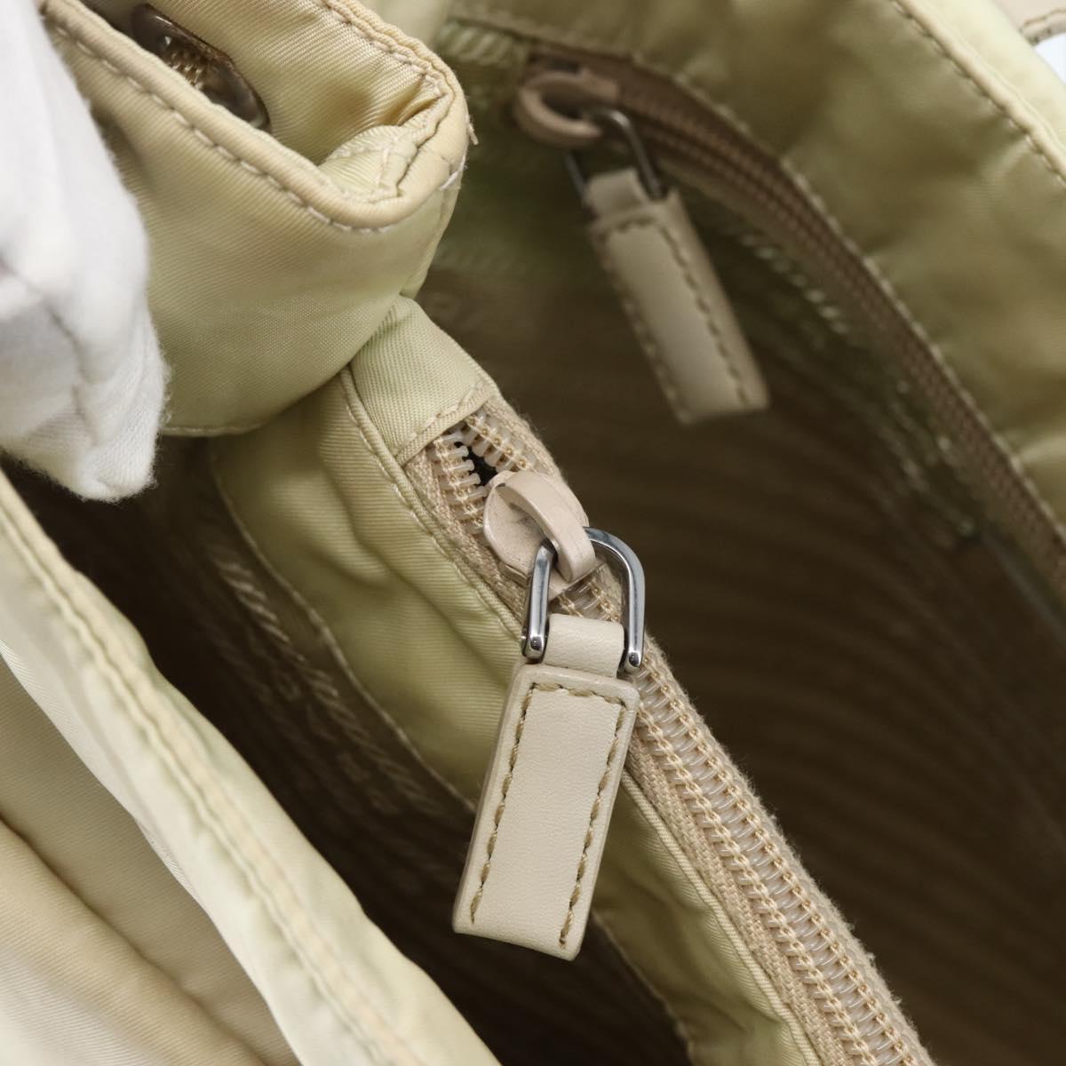 PRADA Tote Bag Nylon Beige Silver Auth mr1510