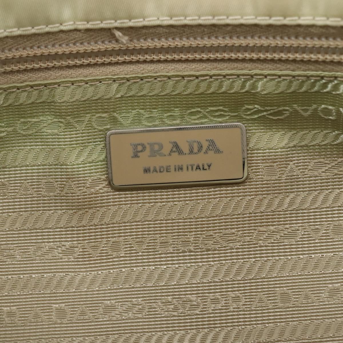 PRADA Tote Bag Nylon Beige Silver Auth mr1510
