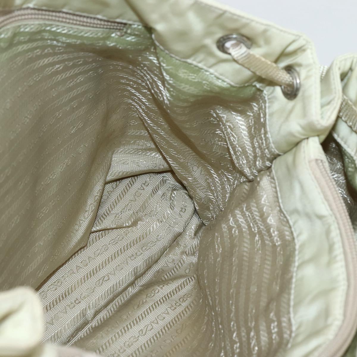 PRADA Tote Bag Nylon Beige Silver Auth mr1510