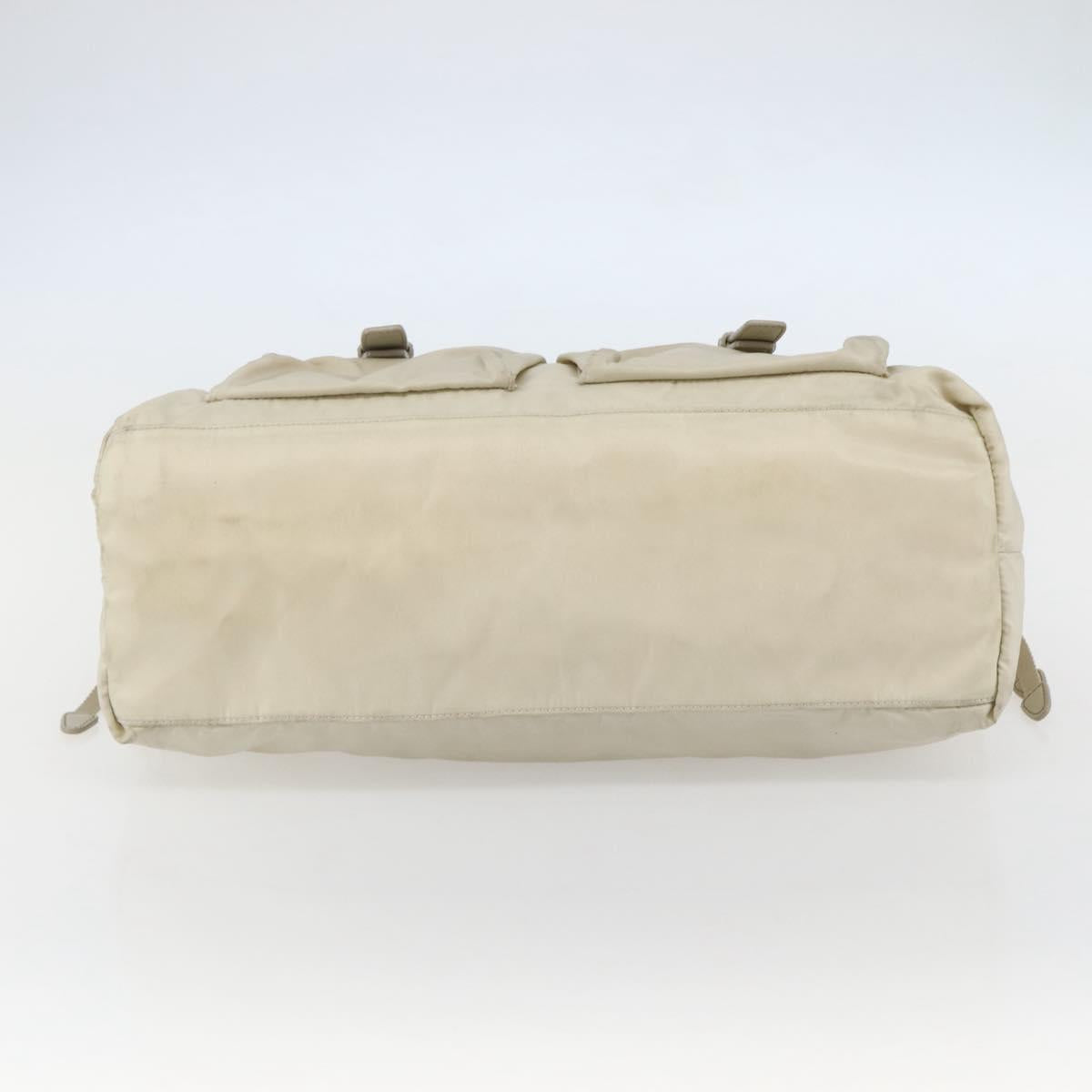 PRADA Tote Bag Nylon Beige Silver Auth mr1510