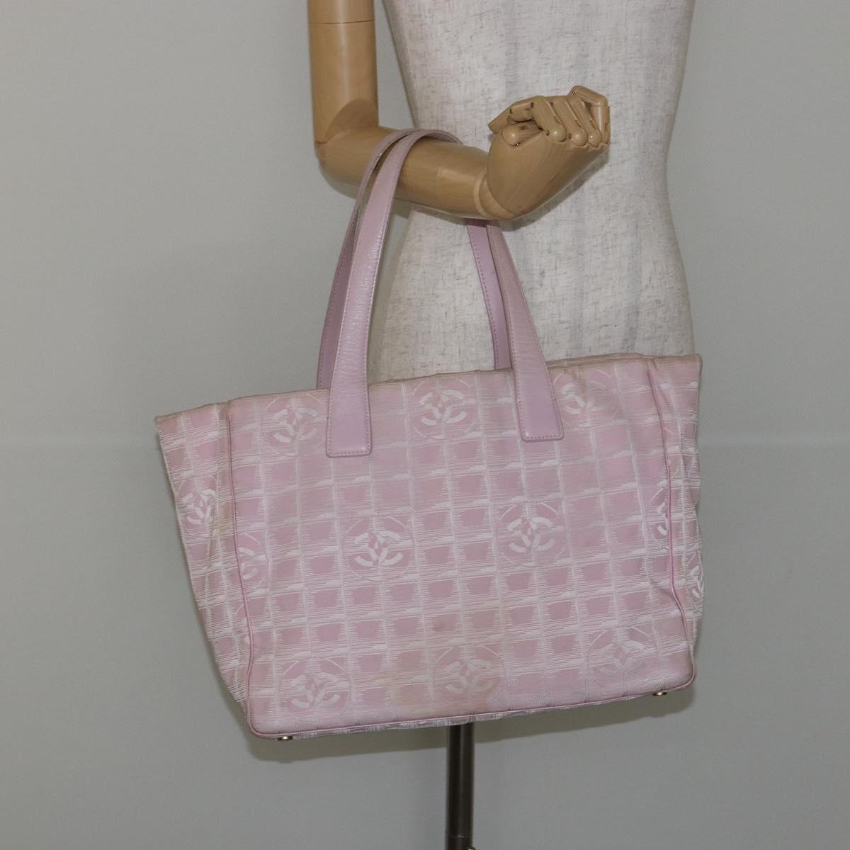 CHANEL New Travel Line Tote Bag Nylon Pink Gold CC Auth mr1511