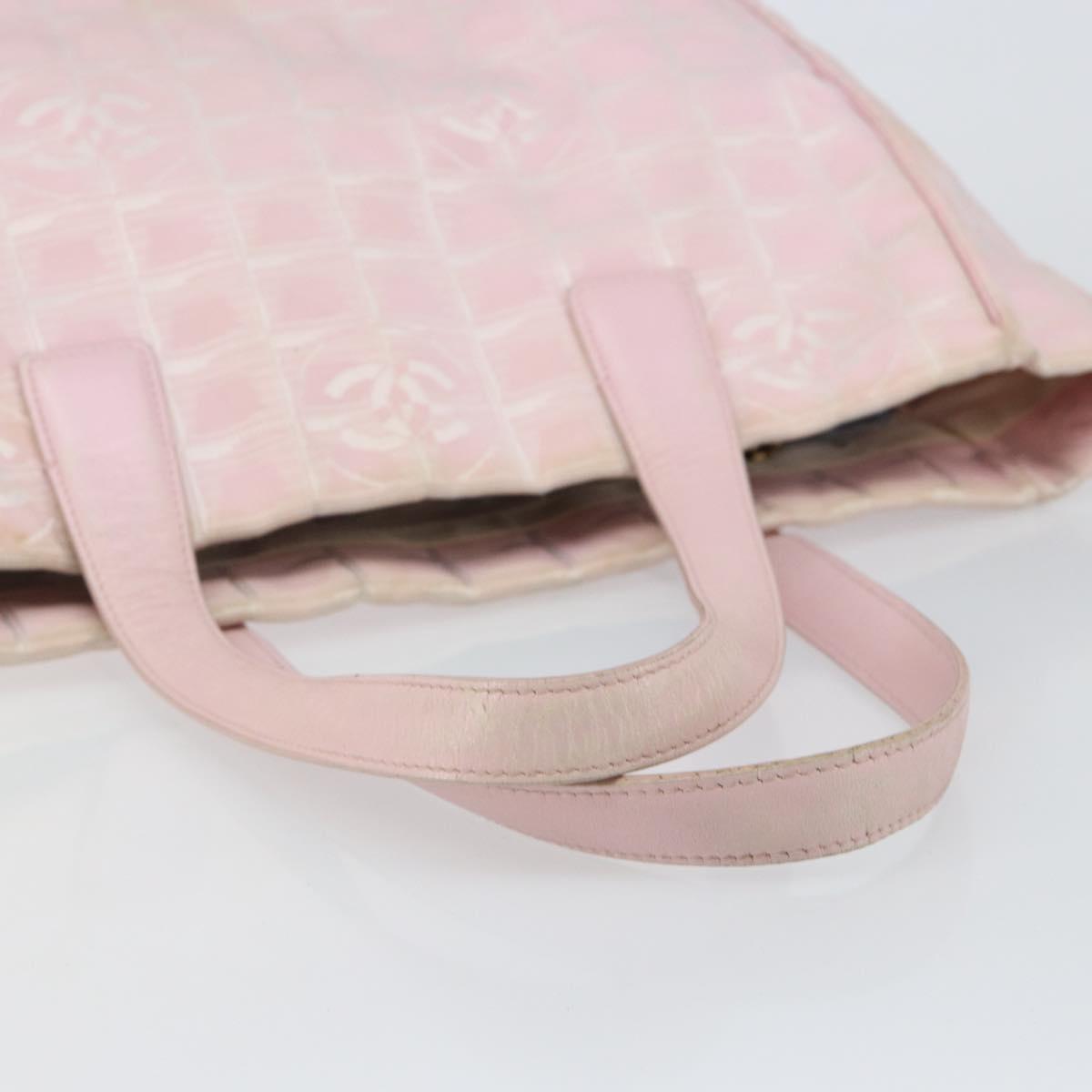 CHANEL New Travel Line Tote Bag Nylon Pink Gold CC Auth mr1511