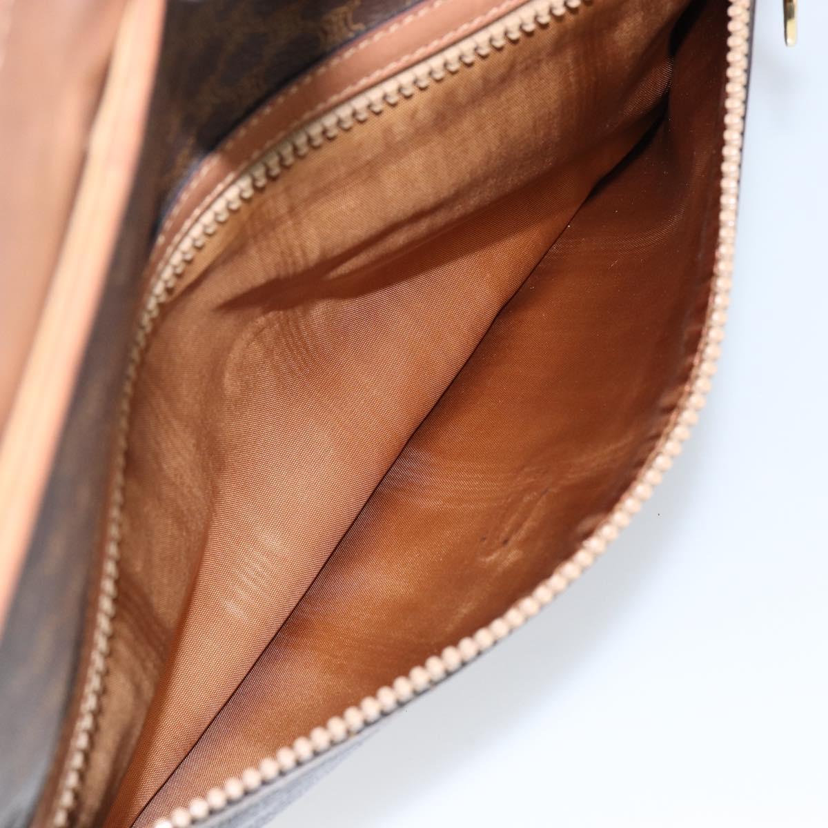 CELINE Macadam Canvas Clutch Bag PVC Leather Brown Gold Auth mr1513