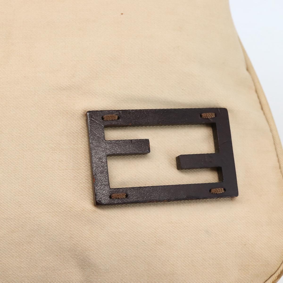 FENDI Shoulder Bag Canvas Beige Silver Auth mr1514
