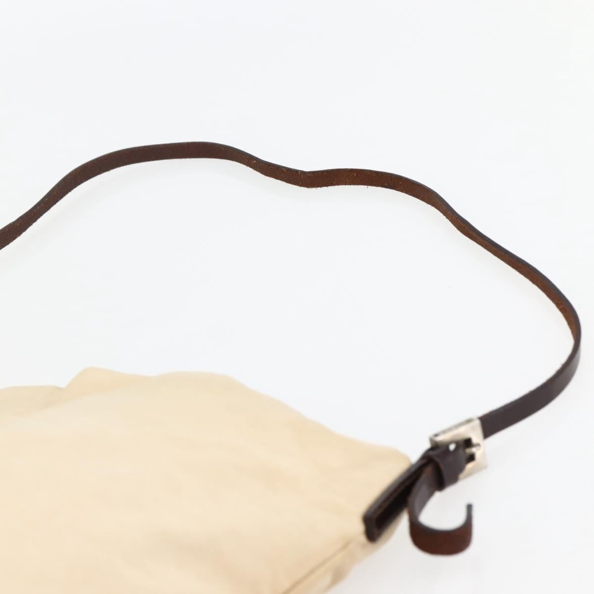 FENDI Shoulder Bag Canvas Beige Silver Auth mr1514