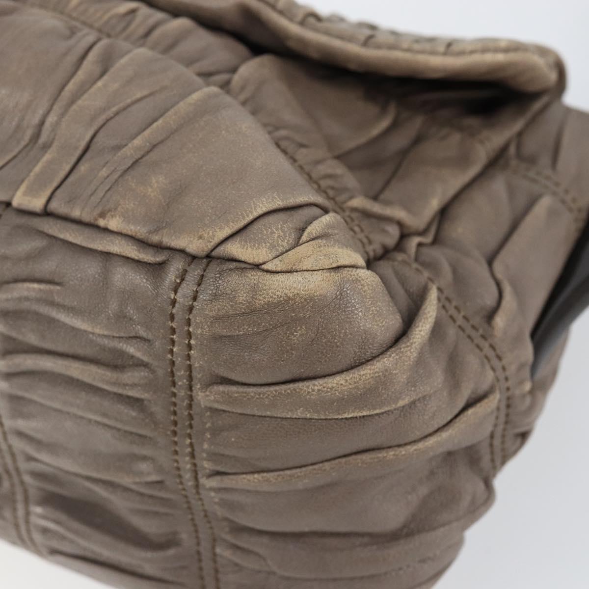 PRADA Quilted Gathered Shoulder Bag Leather plastic Brown Auth mr1517