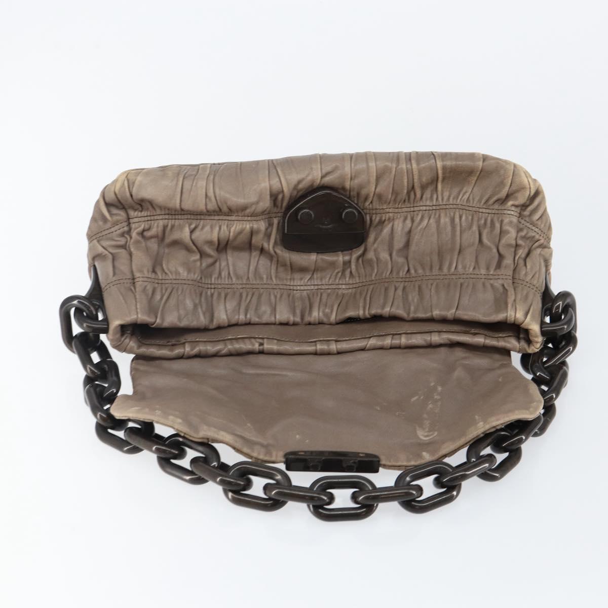 PRADA Quilted Gathered Shoulder Bag Leather plastic Brown Auth mr1517