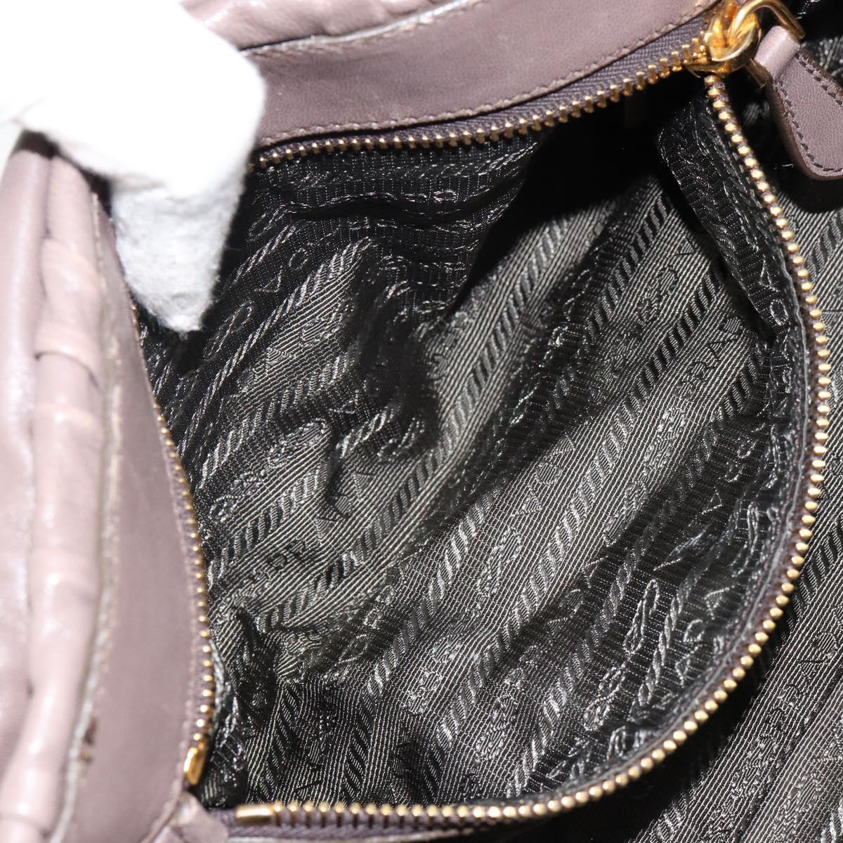 PRADA Quilted Gathered Shoulder Bag Leather plastic Brown Auth mr1517