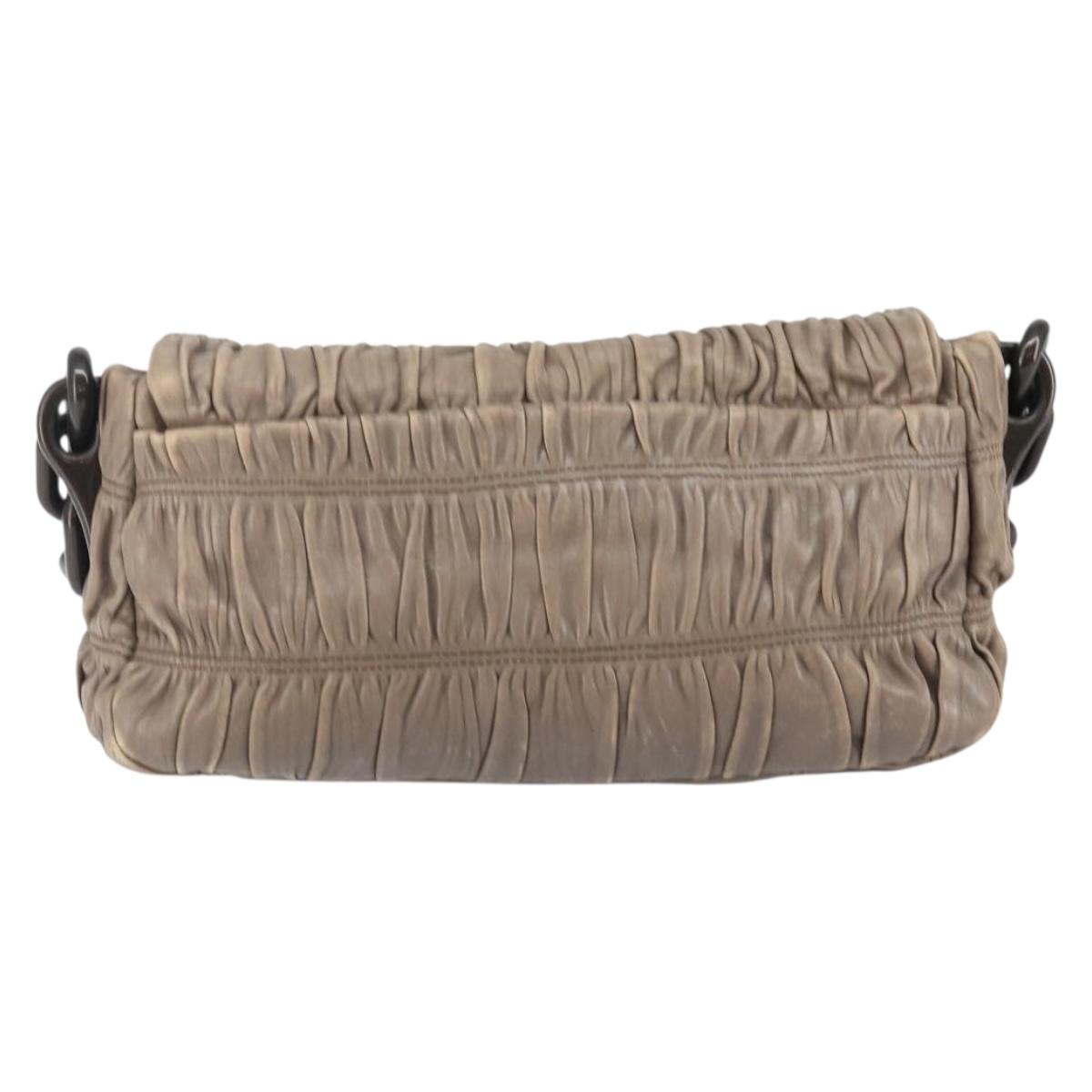 PRADA Quilted Gathered Shoulder Bag Leather plastic Brown Auth mr1517