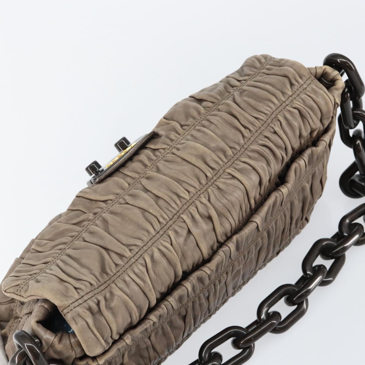 PRADA Quilted Gathered Shoulder Bag Leather plastic Brown Auth mr1517