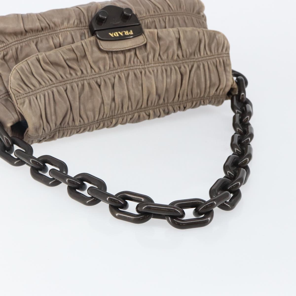 PRADA Quilted Gathered Shoulder Bag Leather plastic Brown Auth mr1517