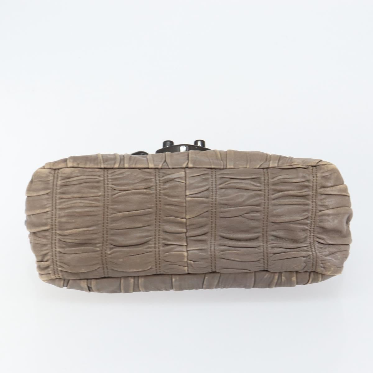 PRADA Quilted Gathered Shoulder Bag Leather plastic Brown Auth mr1517