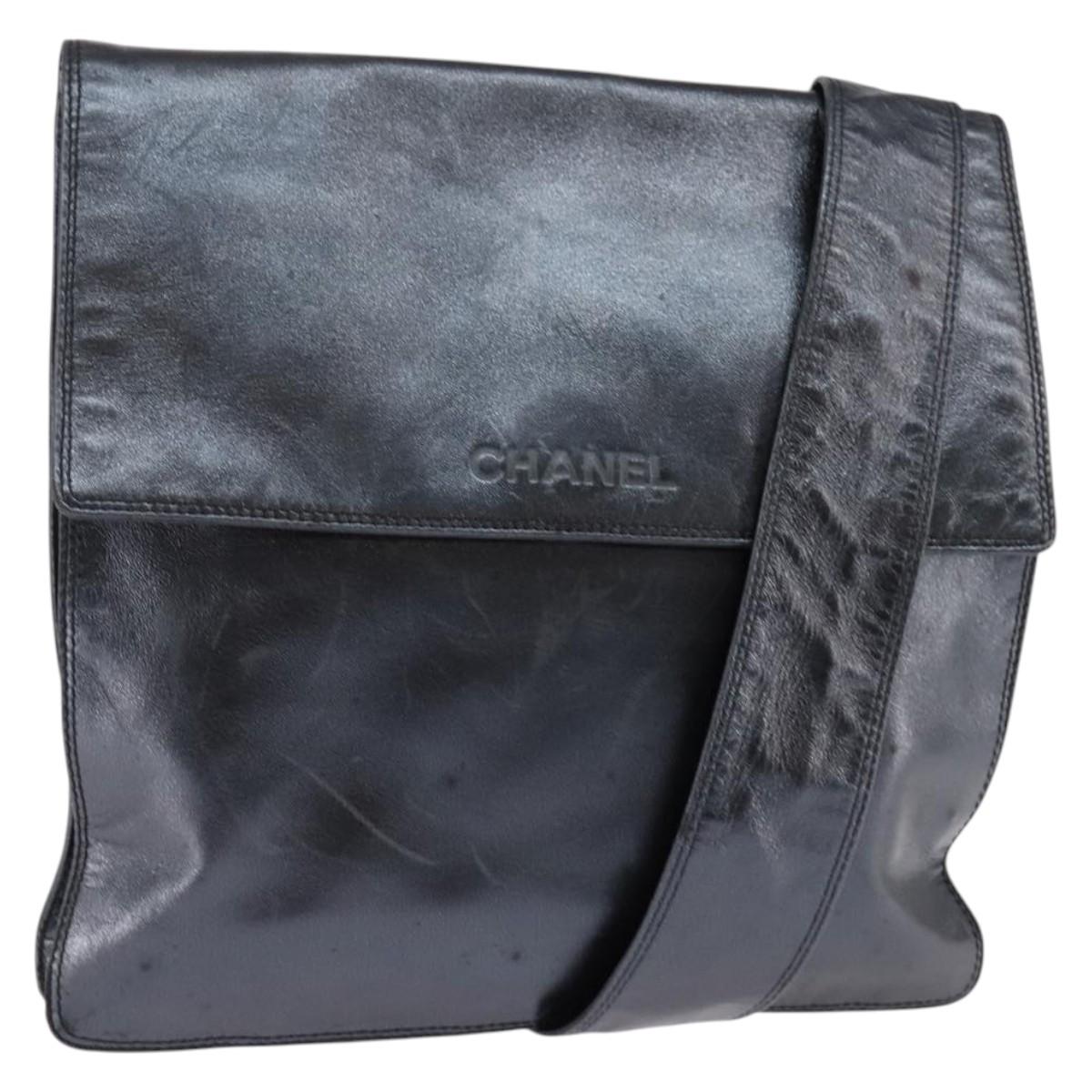 CHANEL Shoulder Bag Leather Black Gold CC Auth mr1518