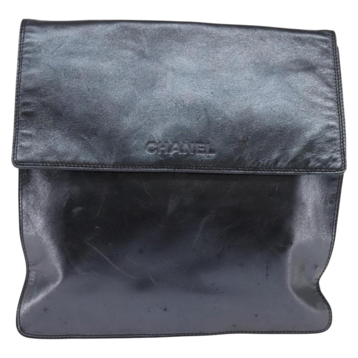 CHANEL Shoulder Bag Leather Black Gold CC Auth mr1518