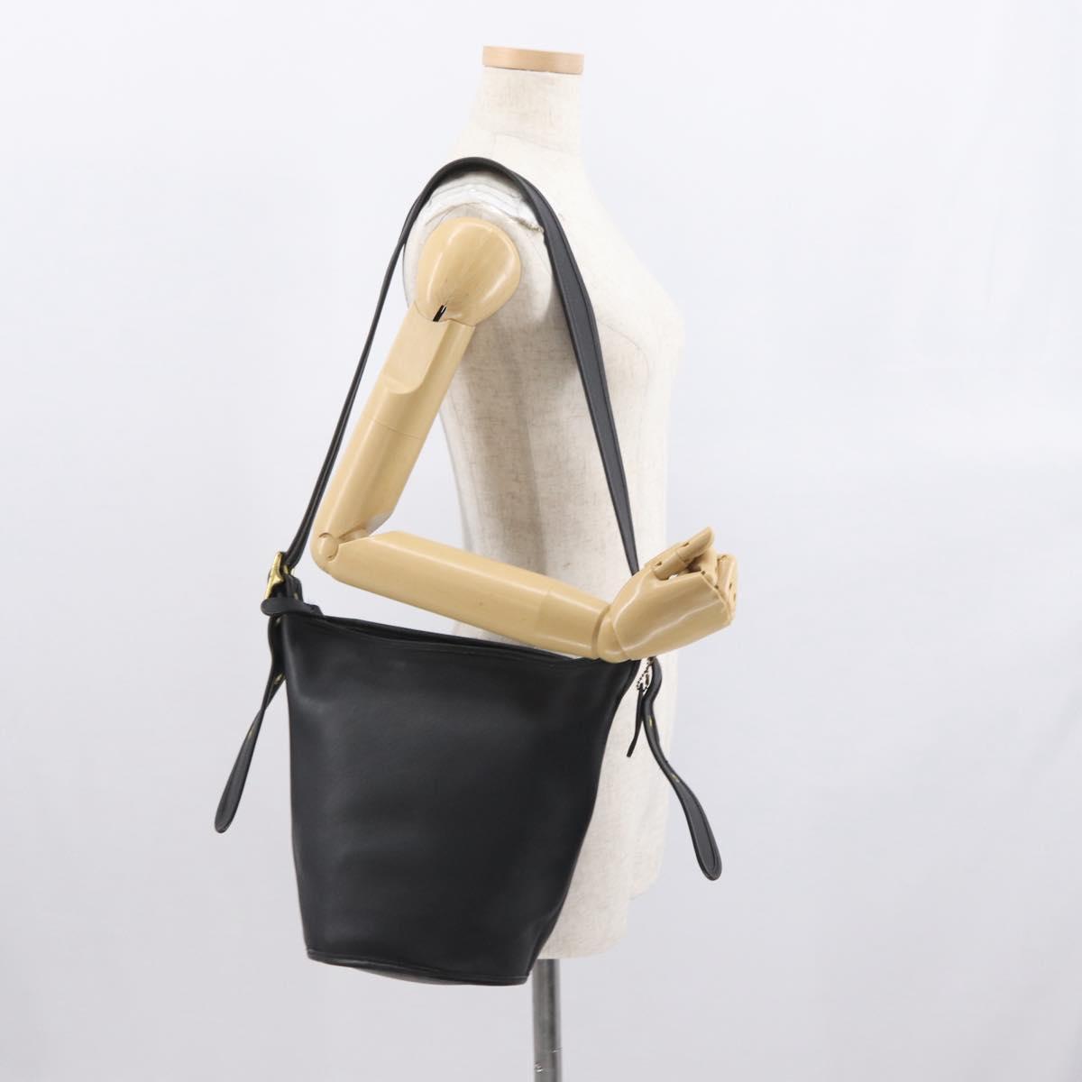 Coach Duffel Shoulder Bag Leather Black Gold Auth mr1519