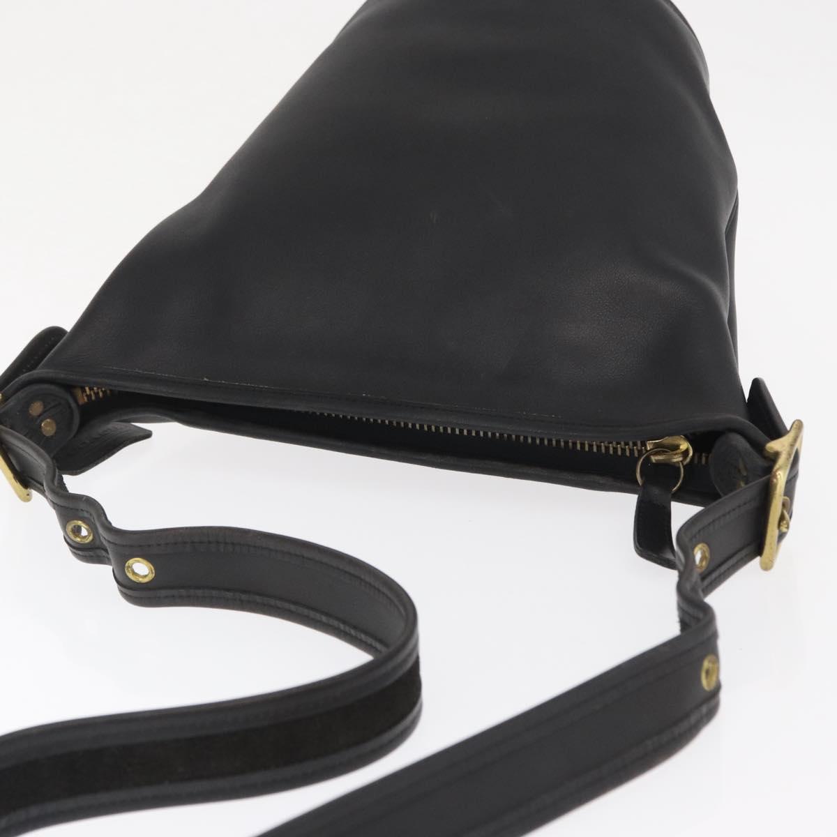 Coach Duffel Shoulder Bag Leather Black Gold Auth mr1519