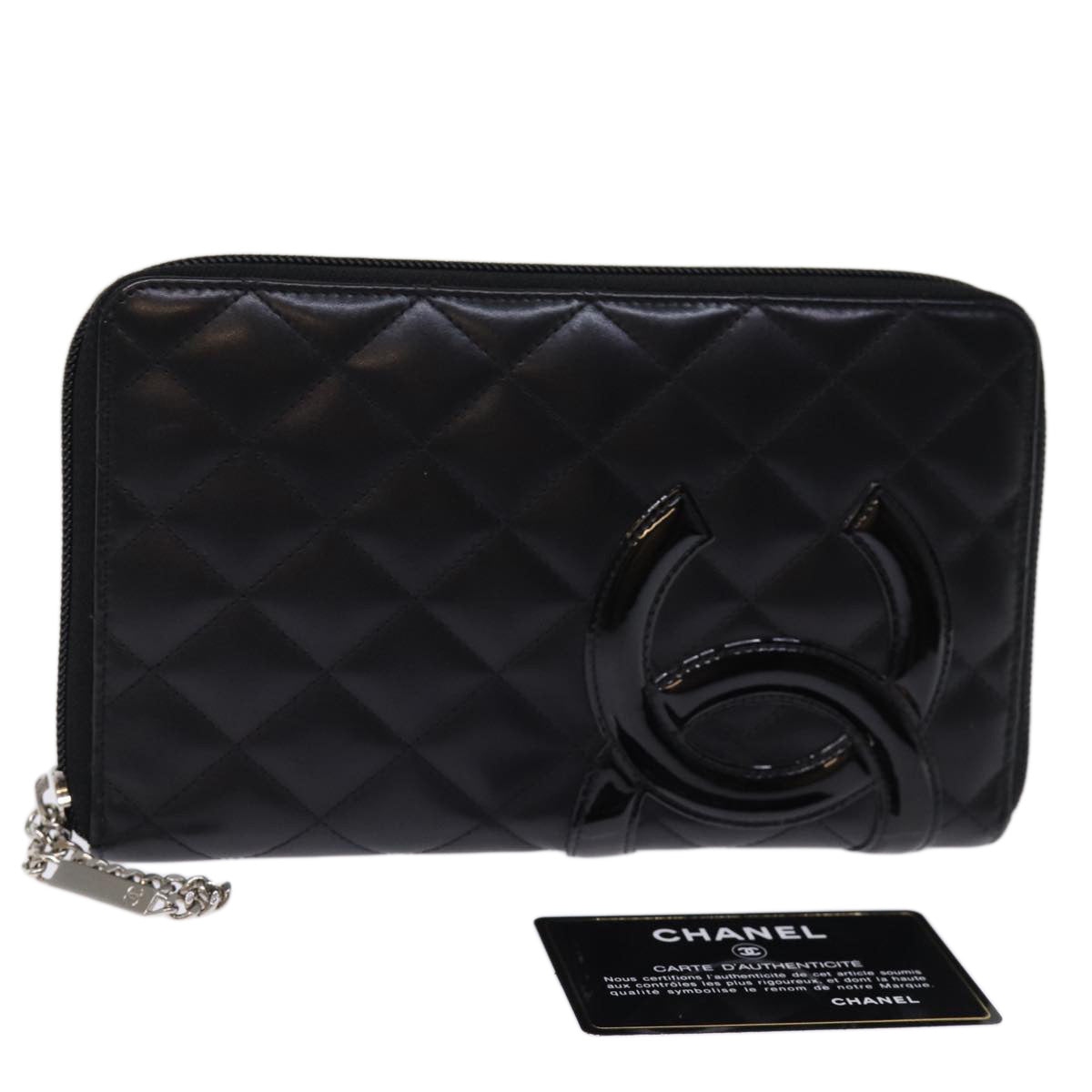 CHANEL Long Wallet Leather Black CC Auth mr152