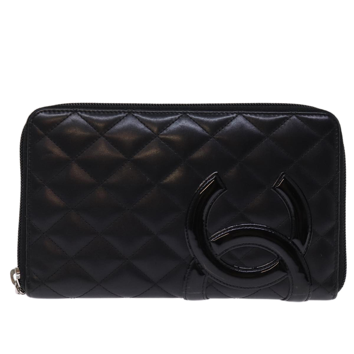 CHANEL Long Wallet Leather Black CC Auth mr152