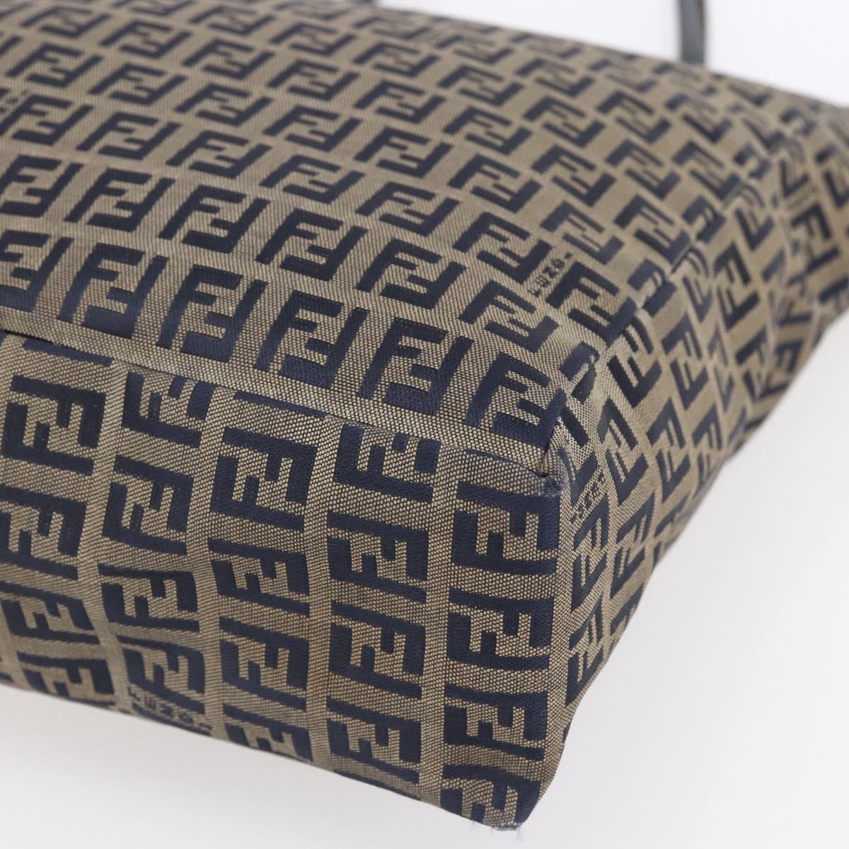 FENDI Zucchino Canvas Tote Bag Navy Silver Auth mr1524