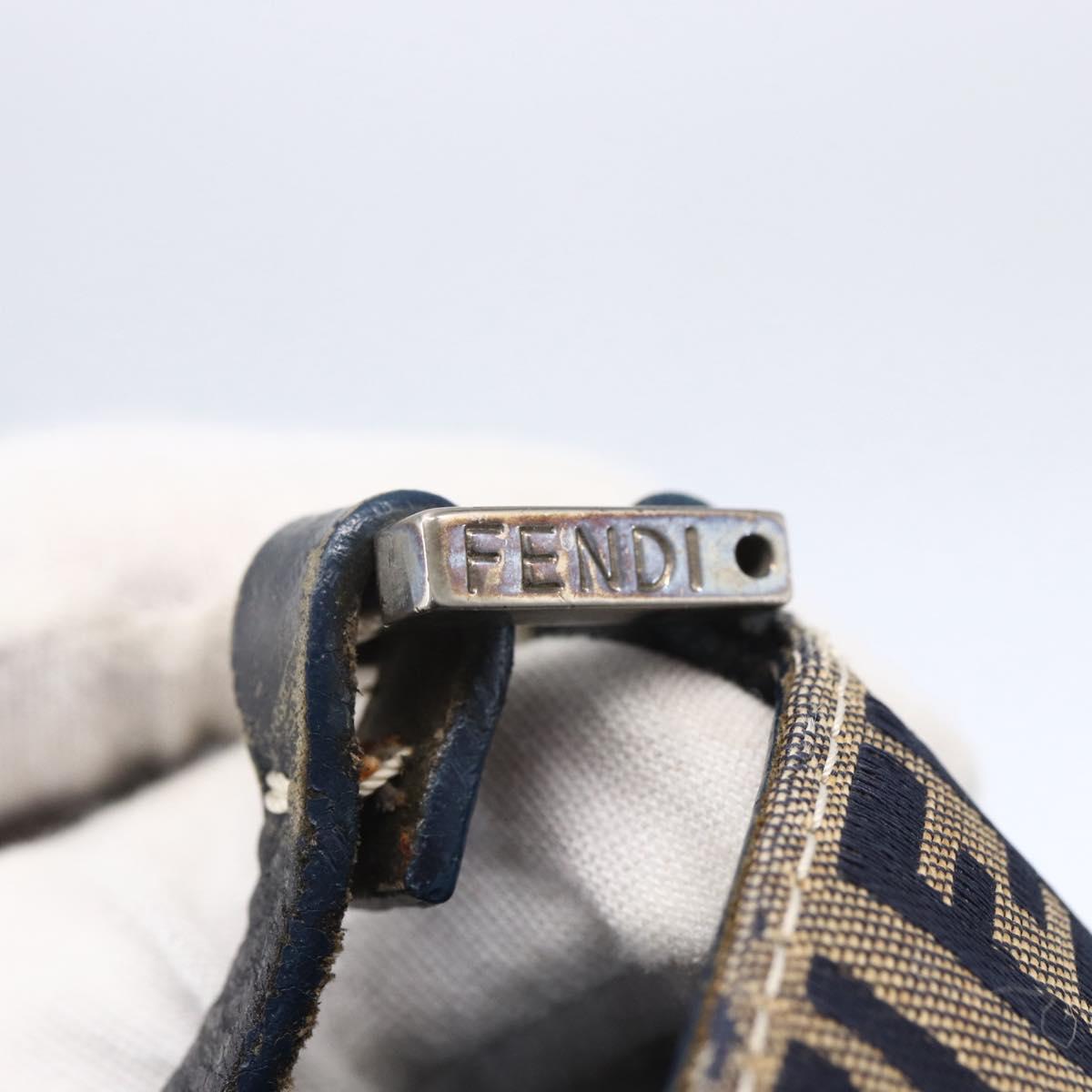 FENDI Zucchino Canvas Tote Bag Navy Silver Auth mr1524