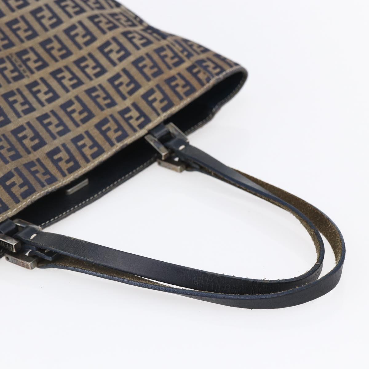 FENDI Zucchino Canvas Tote Bag Navy Silver Auth mr1524