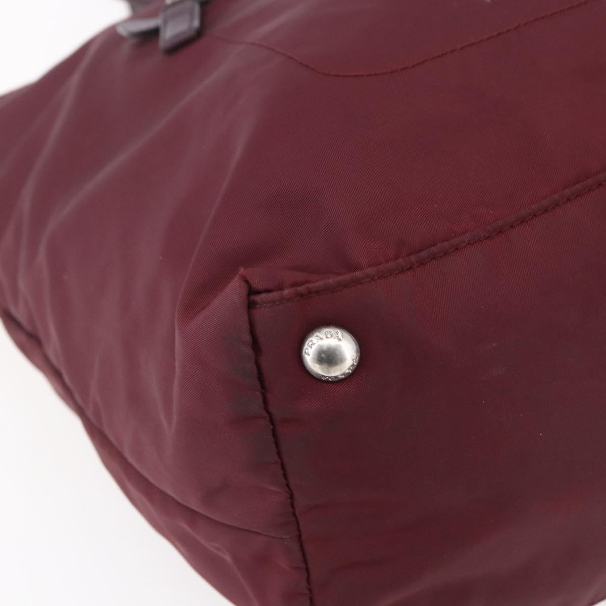 PRADA Tote Bag Nylon Bordeaux Silver Auth mr1526