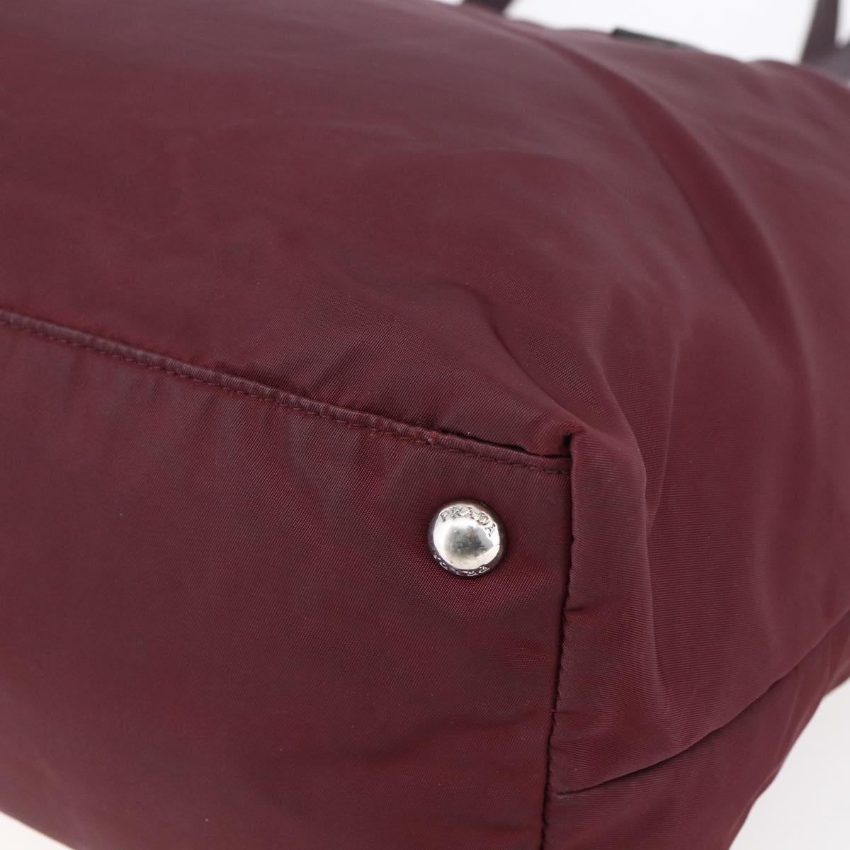 PRADA Tote Bag Nylon Bordeaux Silver Auth mr1526