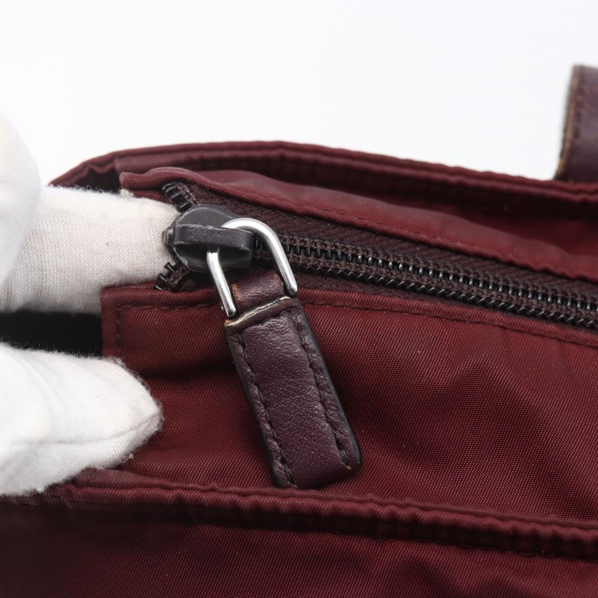 PRADA Tote Bag Nylon Bordeaux Silver Auth mr1526